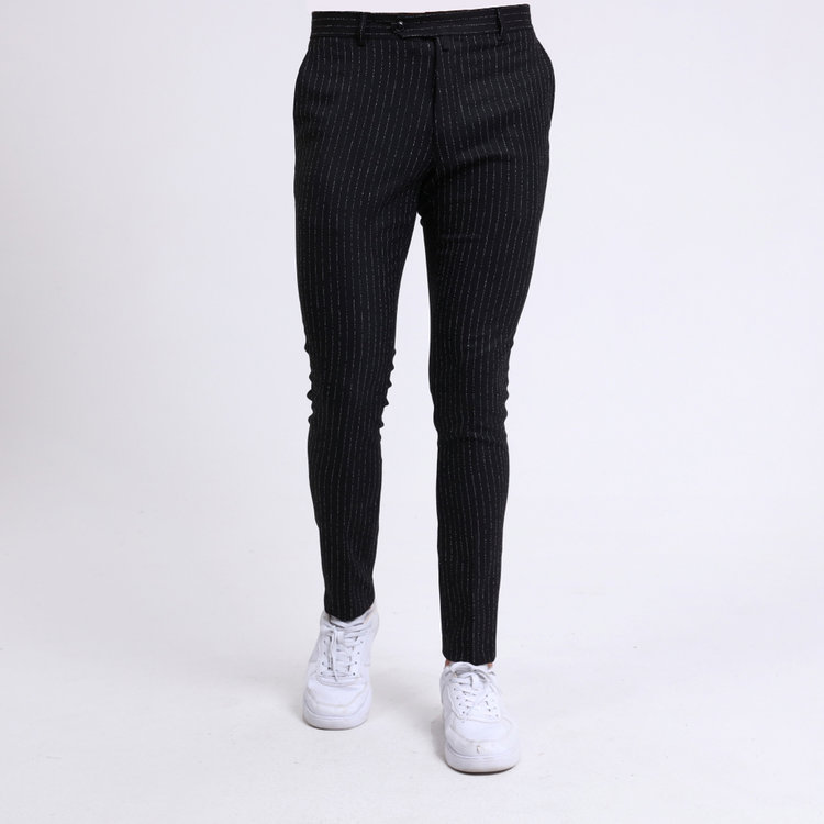 Heren Pantalon 9227-01 GESTREEPT ZWART