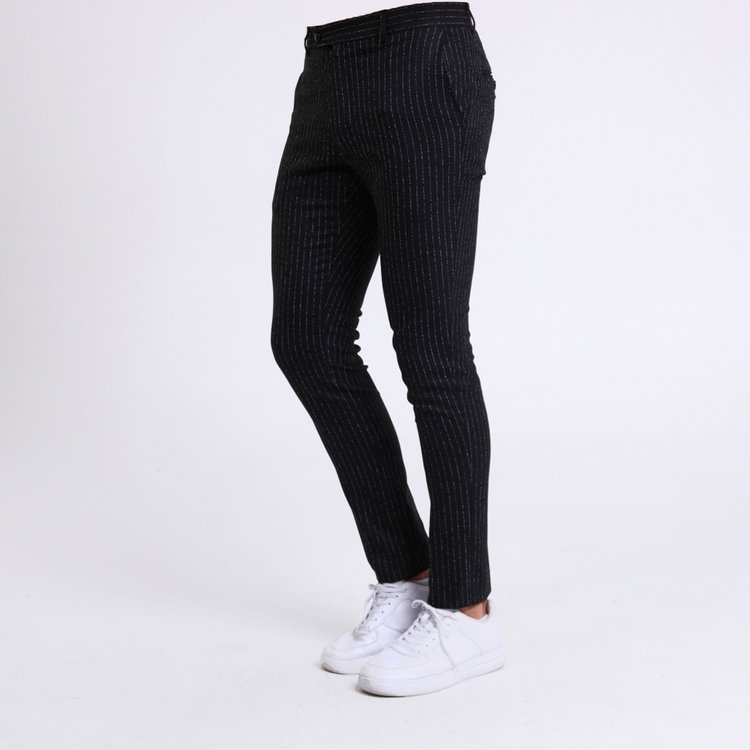 Heren Pantalon 9227-01 GESTREEPT ZWART
