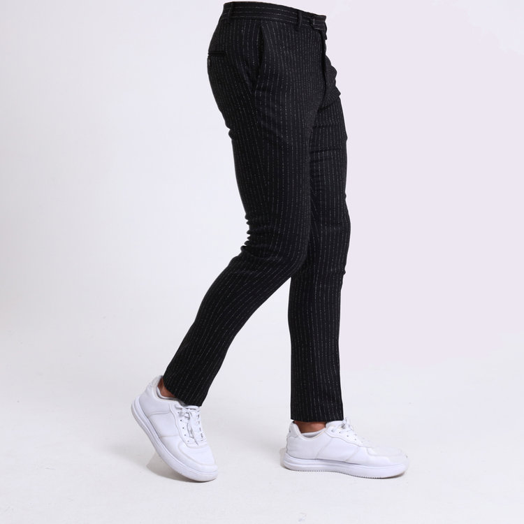 Heren Pantalon 9227-01 GESTREEPT ZWART