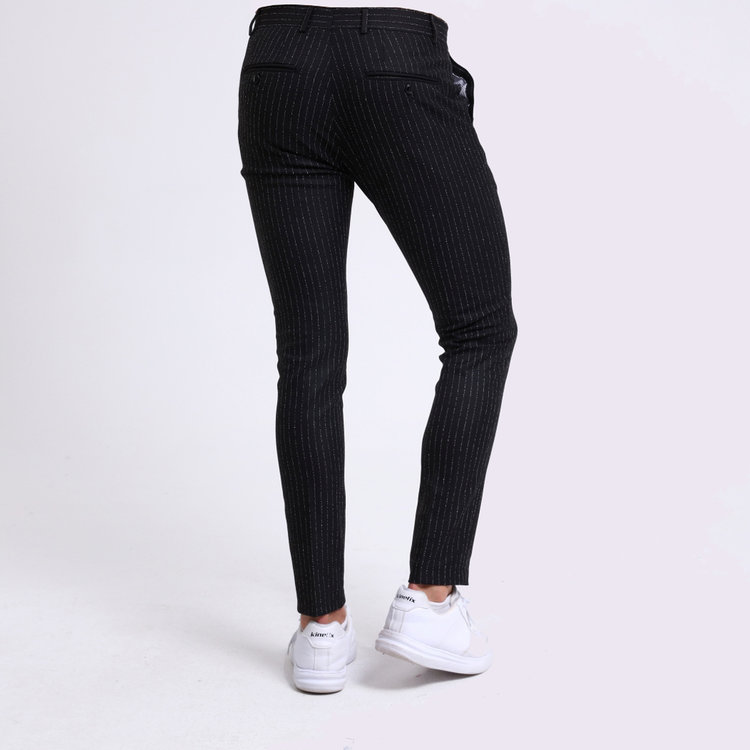 Heren Pantalon 9227-01 GESTREEPT ZWART