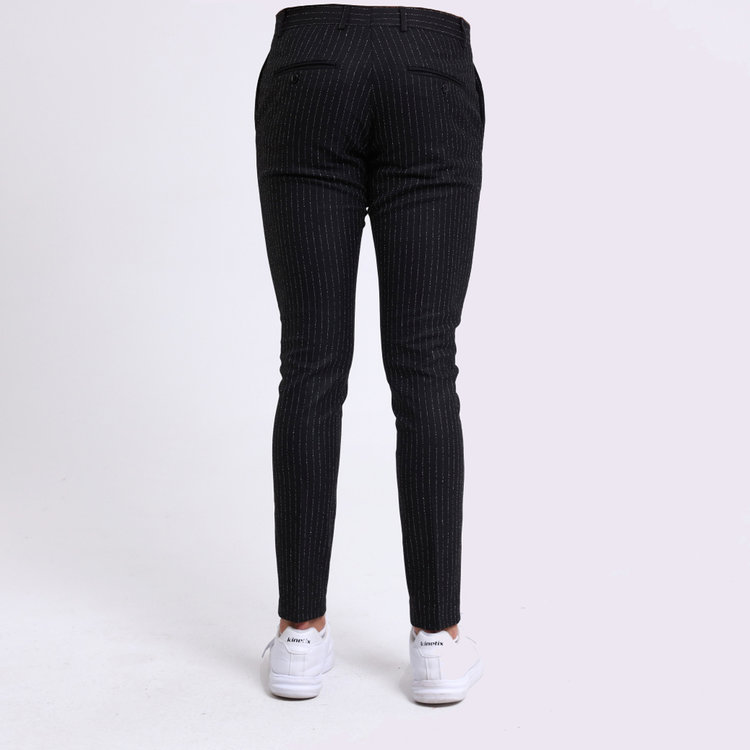 Heren Pantalon 9227-01 GESTREEPT ZWART