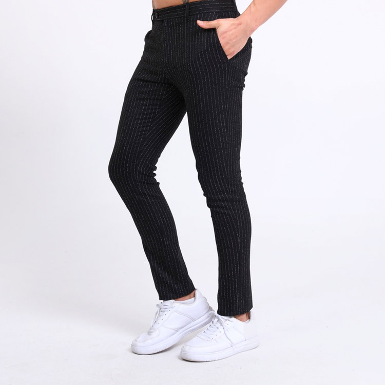 Heren Pantalon 9227-01 GESTREEPT ZWART