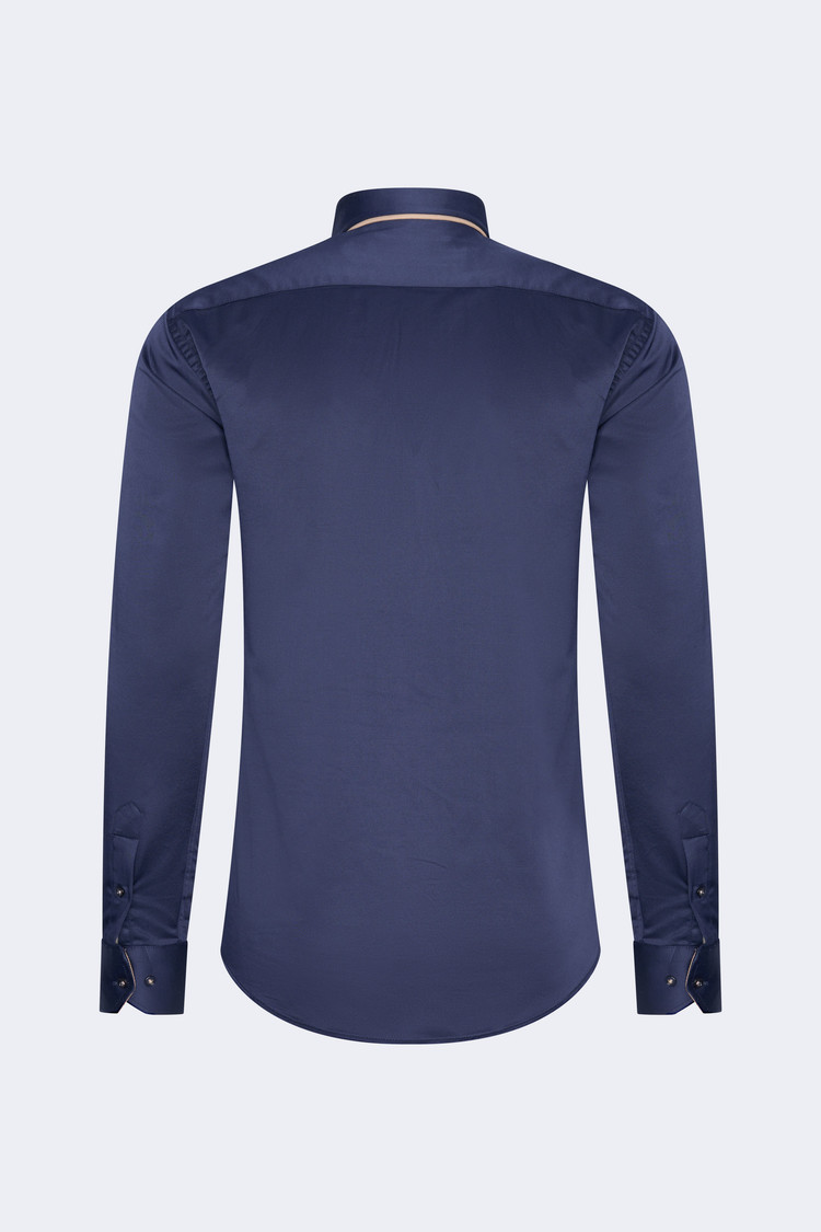 Overhemd Lange Mouw Donkerblauw met dubbele kraag