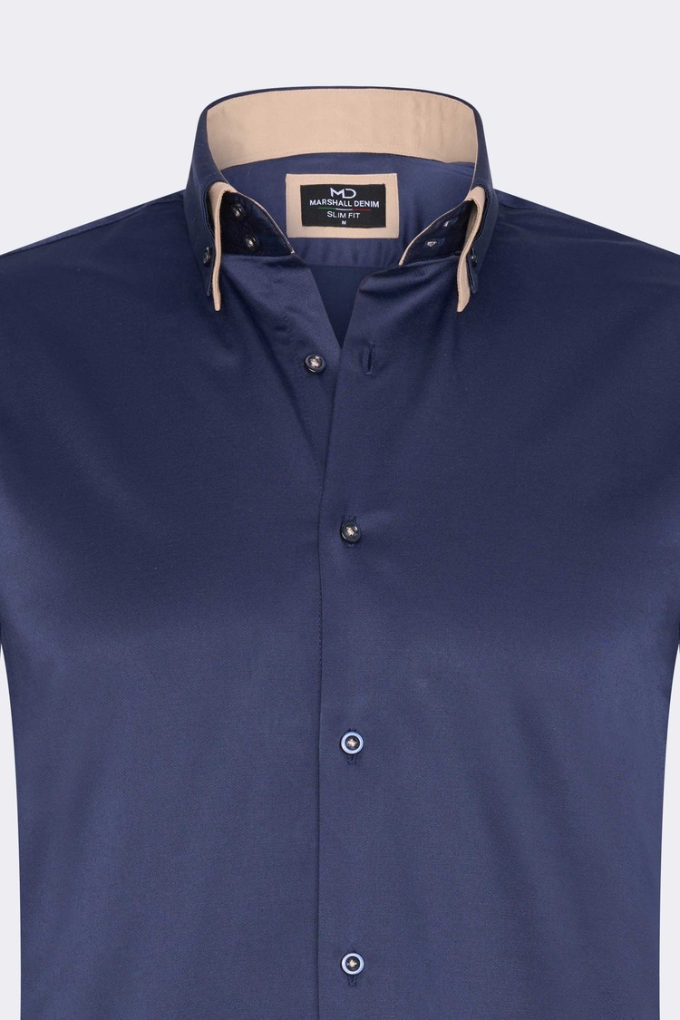 Overhemd Lange Mouw Donkerblauw met dubbele kraag