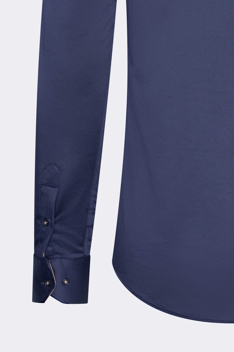 Overhemd Lange Mouw Donkerblauw met dubbele kraag