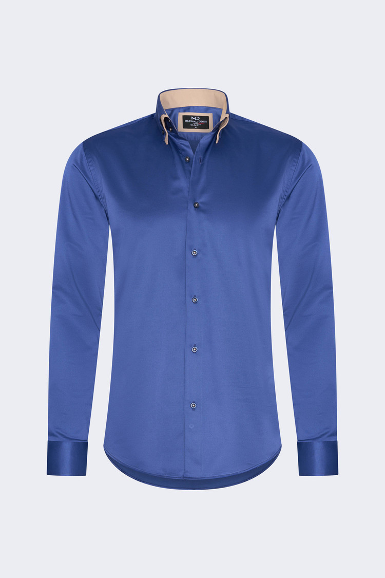 Overhemd Lange Mouw Navy met dubbele kraag
