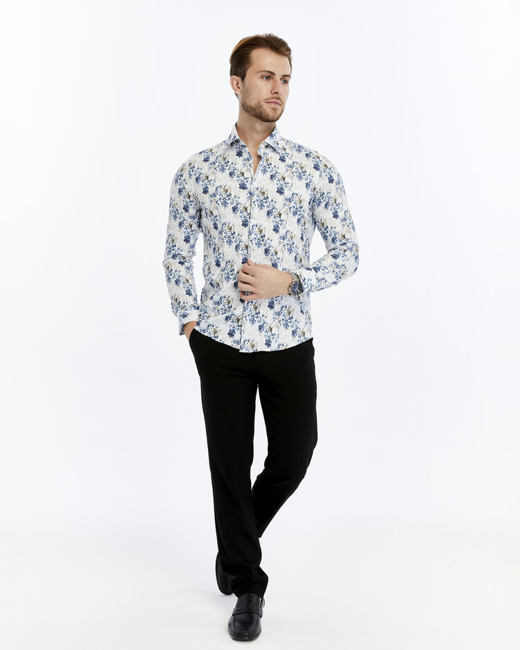 Overhemd  Blue Bloom - Lange mouwen - Klassike kraaag met moderne uitstraling