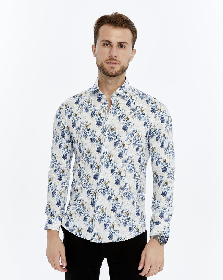 Overhemd  Blue Bloom - Lange mouwen - Klassike kraaag met moderne uitstraling