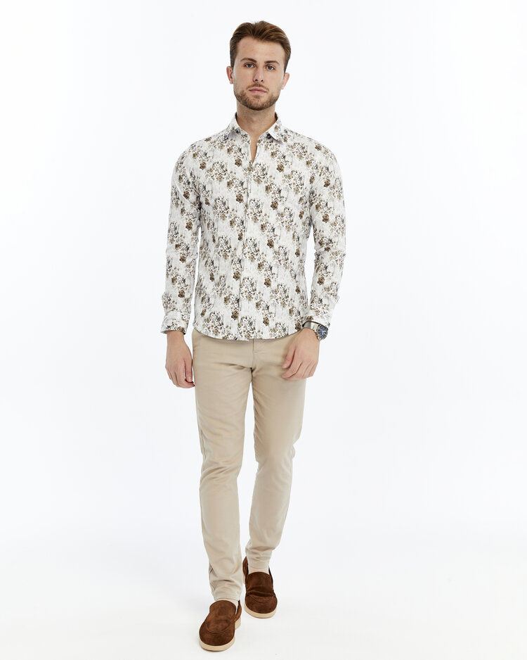 Overhemd  Beige Bloom - Lange mouwen - Klassike kraaag met moderne uitstraling