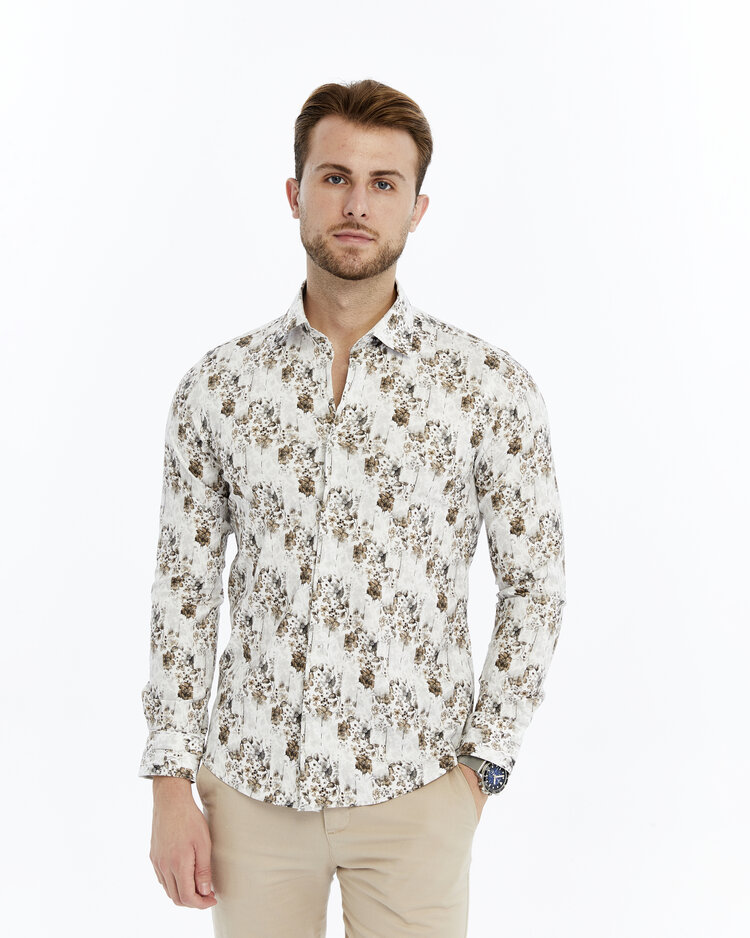 Overhemd  Beige Bloom - Lange mouwen - Klassike kraaag met moderne uitstraling