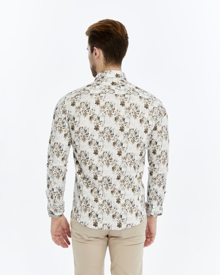 Overhemd  Beige Bloom - Lange mouwen - Klassike kraaag met moderne uitstraling