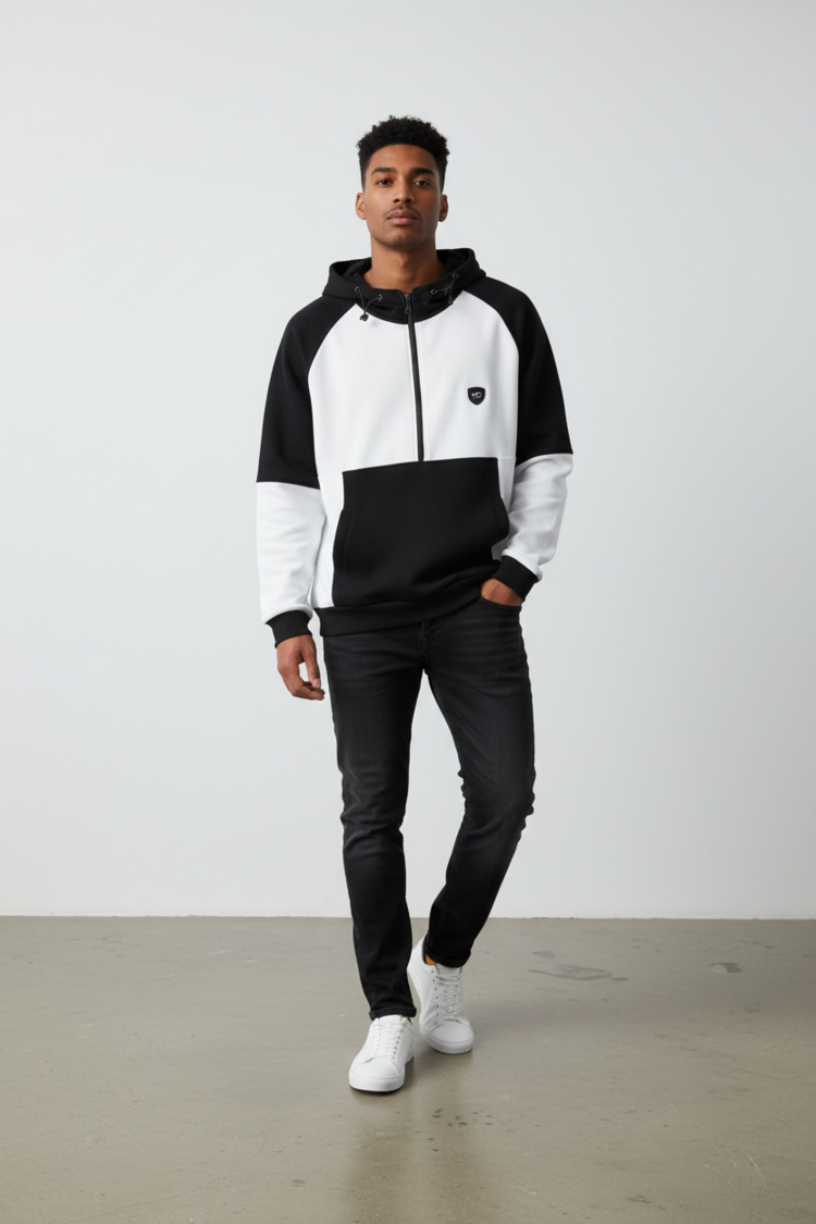 Heren hoodie met halve rits en capuchon