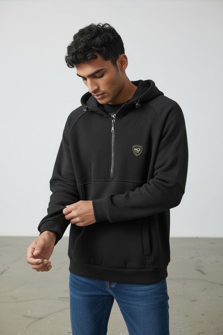 Heren hoodie met halve rits en capuchon Grijs