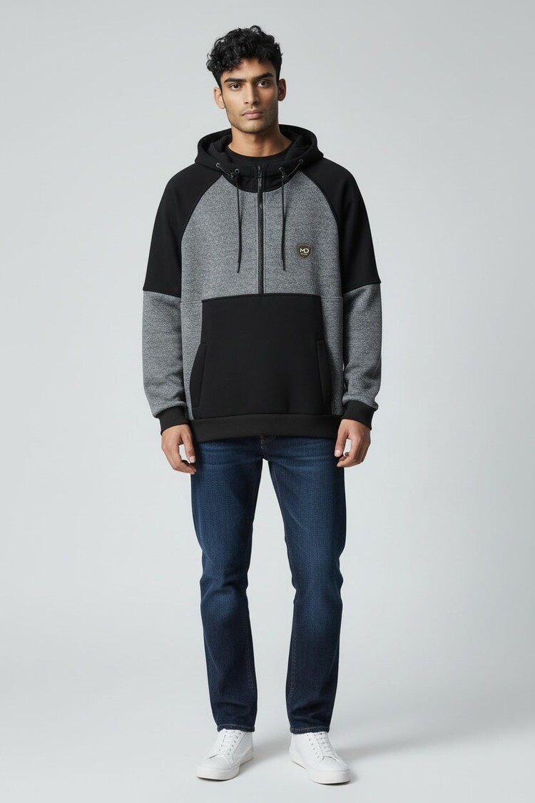 Heren hoodie met halve rits en capuchon Grijs