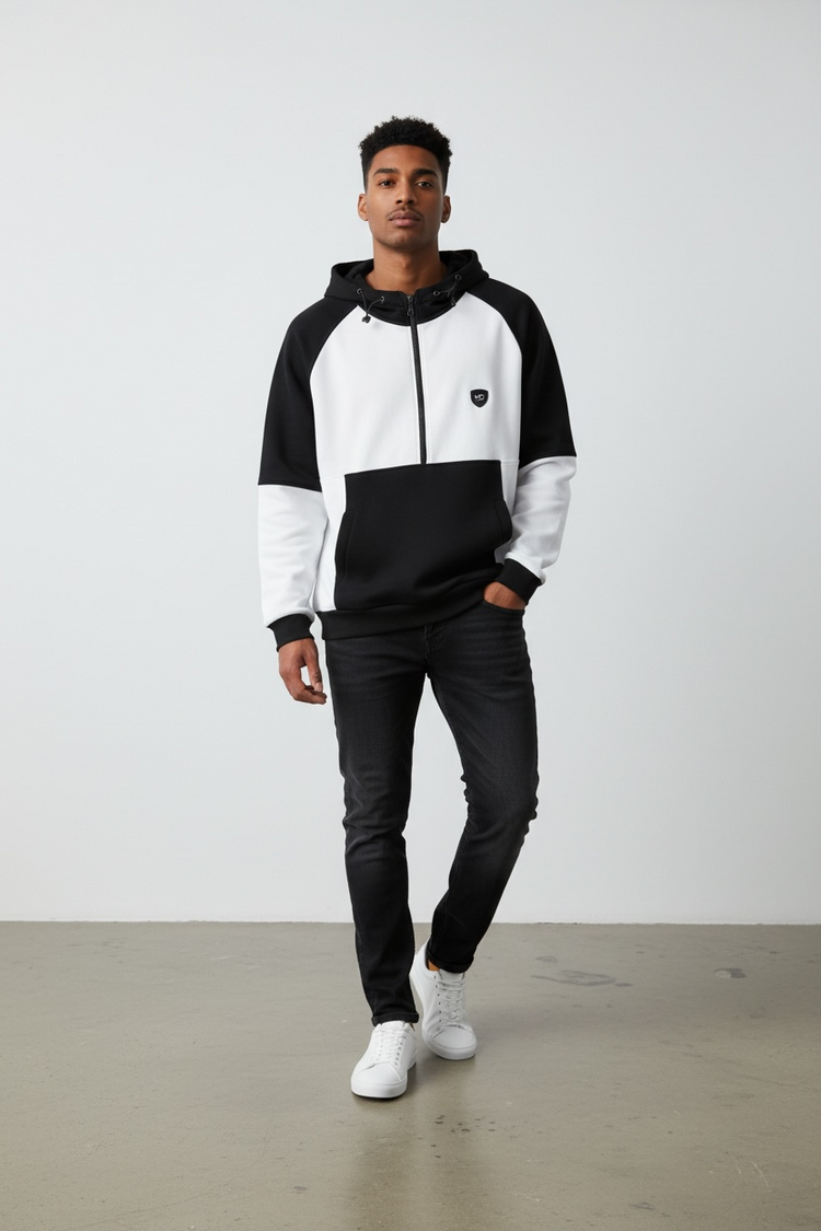 Heren hoodie met halve rits en capuchon Grijs