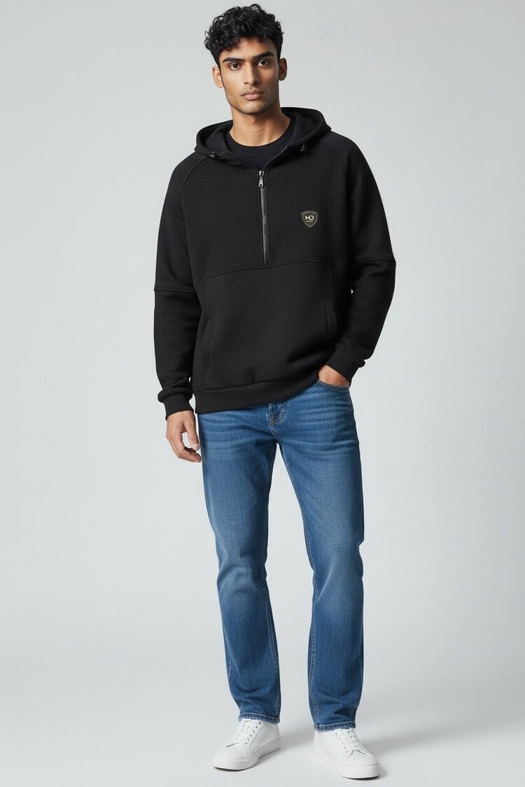 Heren hoodie met halve rits en capuchon zwart