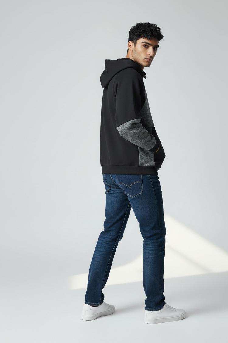 Heren hoodie met halve rits en capuchon zwart