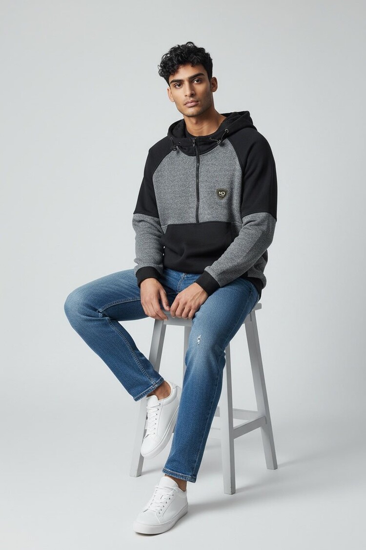 Heren hoodie met halve rits en capuchon zwart