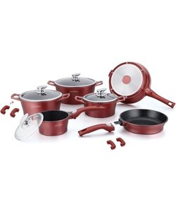 Royalty Line Pannenset - 14-delig - Marble Coating - Burgundy - Pinn&Click