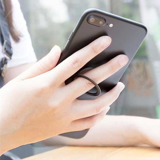 Luxe metalen Stent Ring / telefoonhouder ring- ZwartGrijs