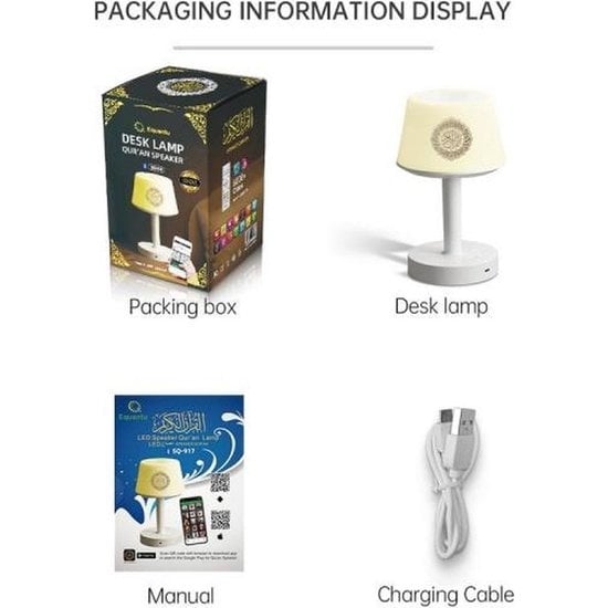 Igoods Igoods Koran Lamp - Koran Speaker - Burealamp - Meerdere Kleuren - USB - Draadloos - Oplaadbaar - Koran luisteren - Quran - Bluetooth - Wit
