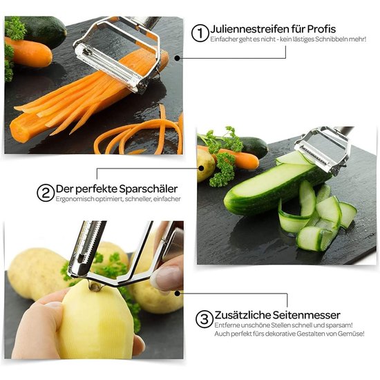 Igoods IGOODS Dunschiller: Roestvrijstalen 2-in-1 Julienne Dunschiller Perfect voor Wortel Aardappel Meloen Gadget Groente Fruit (1Pieces)