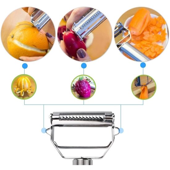 Igoods IGOODS Dunschiller: Roestvrijstalen 2-in-1 Julienne Dunschiller Perfect voor Wortel Aardappel Meloen Gadget Groente Fruit (1Pieces)