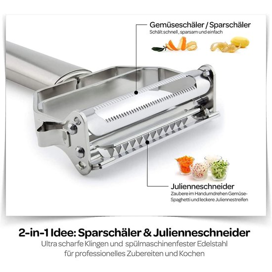Igoods IGOODS Dunschiller: Roestvrijstalen 2-in-1 Julienne Dunschiller Perfect voor Wortel Aardappel Meloen Gadget Groente Fruit (1Pieces)