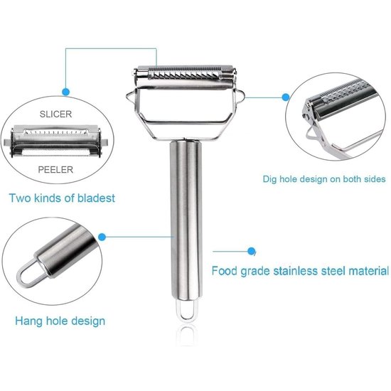 Igoods IGOODS Dunschiller: Roestvrijstalen 2-in-1 Julienne Dunschiller Perfect voor Wortel Aardappel Meloen Gadget Groente Fruit (1Pieces)