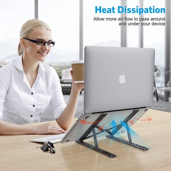 Igoods IGOODS Office Laptop Standaard Verstelbaar - Ergonomisch - Aluminium-Tablet Steun Opvouwbare Stand - Grijs