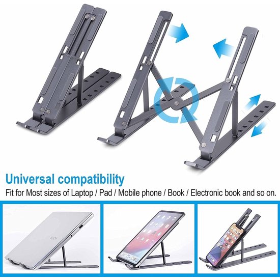 Igoods IGOODS Office Laptop Standaard Verstelbaar - Ergonomisch - Aluminium-Tablet Steun Opvouwbare Stand - Grijs