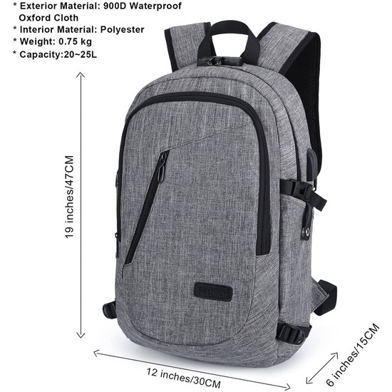 Igoods IGOODS - USB Computer Rugtas met Lader - Waterdicht - met sleutelcode - 15,6 inch - Grijs