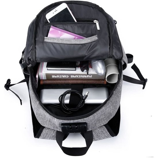 Igoods IGOODS - USB Computer Rugtas met Lader - Waterdicht - met sleutelcode - 15,6 inch - Grijs