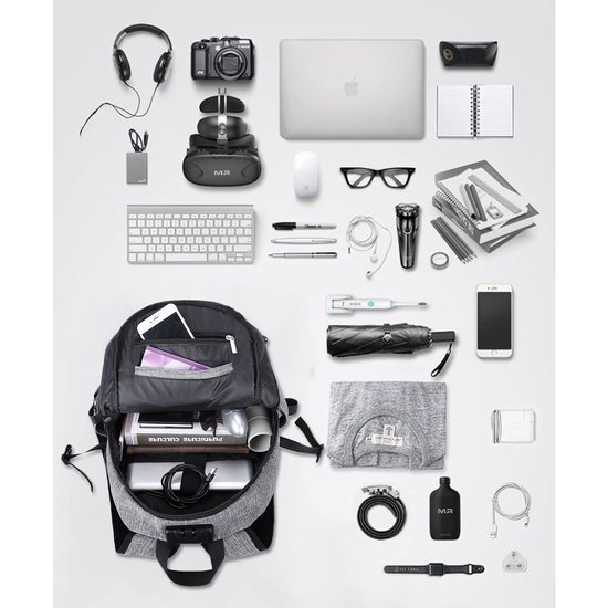 Igoods IGOODS - USB Computer Rugtas met Lader - Waterdicht - met sleutelcode - 15,6 inch - Grijs