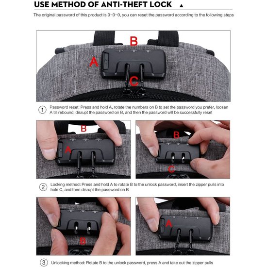 Igoods IGOODS - USB Computer Rugtas met Lader - Waterdicht - met sleutelcode - 15,6 inch - Grijs