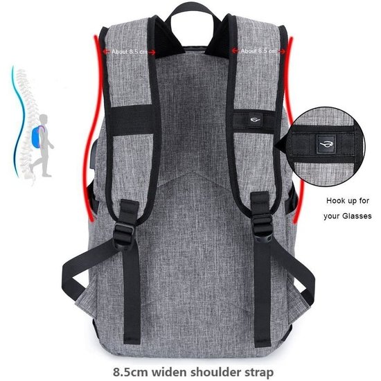 Igoods IGOODS - USB Computer Rugtas met Lader - Waterdicht - met sleutelcode - 15,6 inch - Grijs