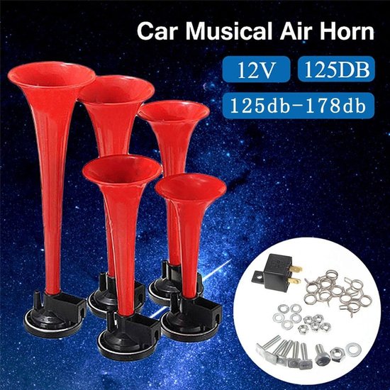 Igoods IGOODS - Hoorn Universele 5 Trumpet Musical Dixie Dukes van Hazzard Super luid auto truck boten luchthoorn met luchtcompressor 12V
