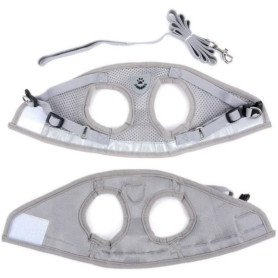 Igoods IGOODS - Kattenharnas - Grijs Maat XS-  Met Reflecterende Strip