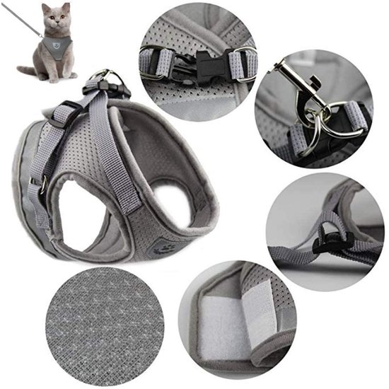 Igoods IGOODS - Kattenharnas - Grijs Maat XS-  Met Reflecterende Strip