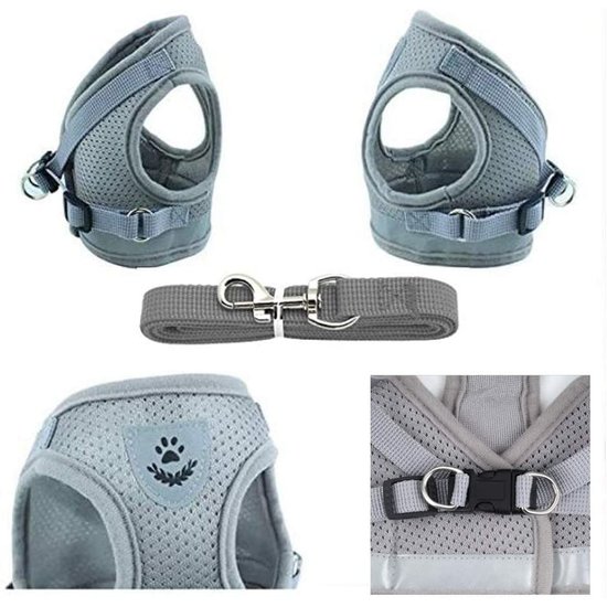 Igoods IGOODS - Kattenharnas - Grijs Maat XS-  Met Reflecterende Strip