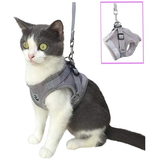 Igoods IGOODS - Kattenharnas - Grijs Maat XS-  Met Reflecterende Strip