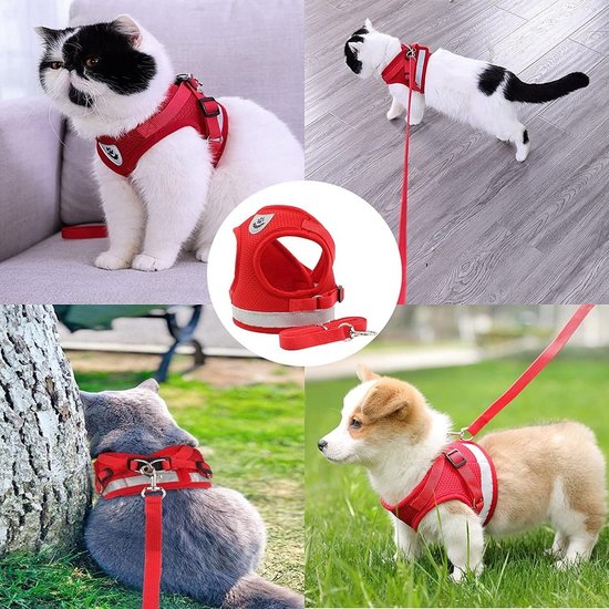 Igoods IGOODS - Kattenharnas - Rood Maat XL-  Met Reflecterende Strip