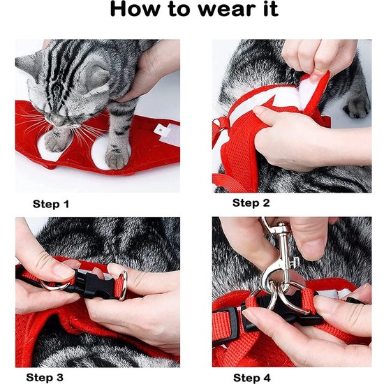 Igoods IGOODS - Kattenharnas - Rood Maat M -  Met Reflecterende Strip