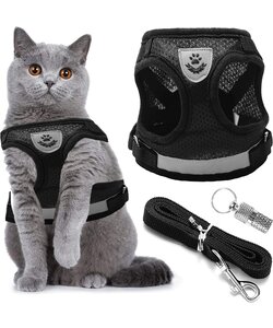 IGOODS - Kattenharnas - Zwart Maat L -  Met Reflecterende Strip