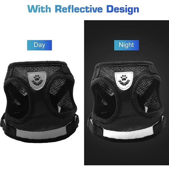 Igoods IGOODS - Kattenharnas - Zwart Maat L -  Met Reflecterende Strip