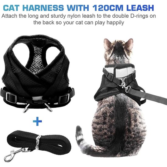 Igoods IGOODS - Kattenharnas - Zwart Maat L -  Met Reflecterende Strip