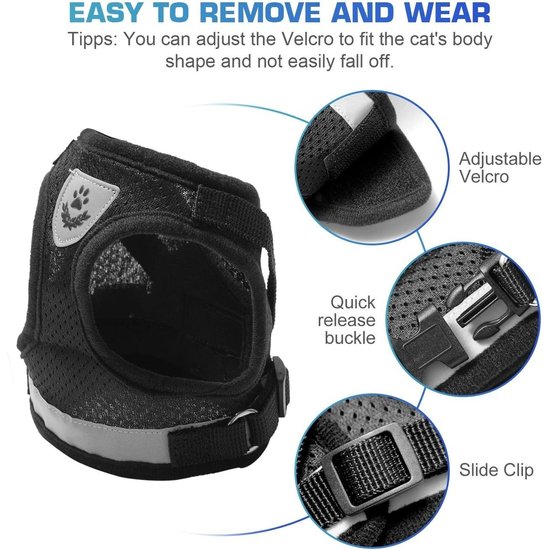 Igoods IGOODS - Kattenharnas - Zwart Maat S -  Met Reflecterende Strip