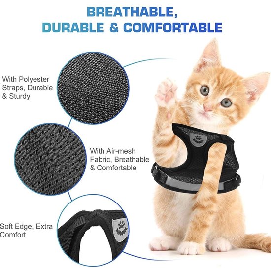 Igoods IGOODS - Kattenharnas - Zwart Maat S -  Met Reflecterende Strip