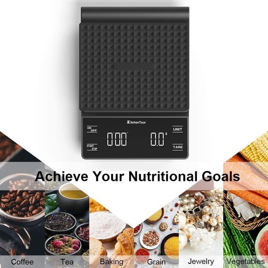 Imtex IMTEX - Keukenweegschaal - Koffie Scale - met Timer - LED Scherm - 3000 gram - 3 kilo - Zwart