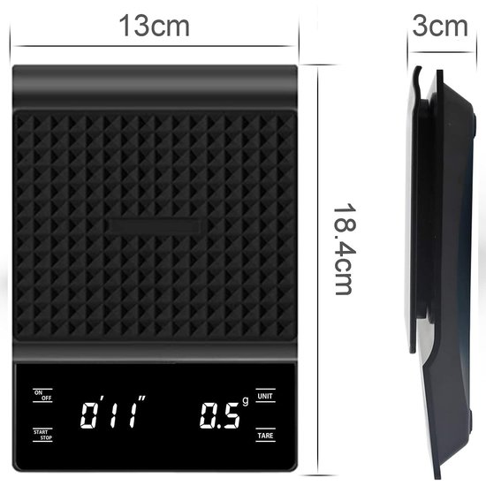 Imtex IMTEX - Keukenweegschaal - Koffie Scale - met Timer - LED Scherm - 3000 gram - 3 kilo - Zwart